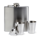 Set of hip flask, 2 shot glasses and funnel matt silver colour third view