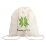 Cotton drawstring backpacks as a trade fair gift, 100 g/m2 beige colour main view