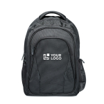 Black polyester 1680D laptop backpack, 15” view with print area