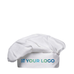 White cotton chef's hat for cooking events view with print area