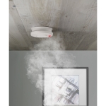 Smoke detector with function display in plastic housing white colour ambient view