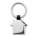 Elegant, shiny nickel keyring, house-shaped black colour