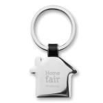 Elegant, shiny nickel keyring, house-shaped black colour main view