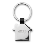 Elegant, shiny nickel keyring, house-shaped black colour