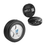 Fun tool set in the shape of a tire black colour view with print area