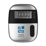 Economical plastic pedometer with clip for promotions black colour view with print area