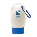 Sunscreen with carabiner, 30 ml, SPF 20 blue colour view with print area