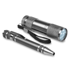 Elegant set with aluminium ballpoint pen and flashlight titanium colour third view