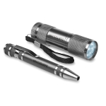 Elegant set with aluminium ballpoint pen and flashlight titanium colour third main view