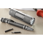 Elegant set with aluminium ballpoint pen and flashlight titanium colour third ambient view