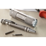 Elegant set with aluminium ballpoint pen and flashlight titanium colour main ambient view