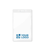 Transparent vertical card sleeve view with print area