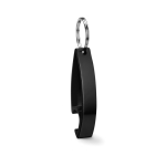 Aluminium bottle opener with keyring in glossy colours black colour