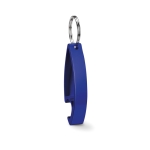 Aluminium bottle opener with keyring in glossy colours blue colour