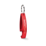 Aluminium bottle opener with keyring in glossy colours red colour main view