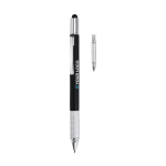 Multifunctional ballpoint pen with mini spirit level black colour view with print area