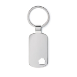 Metal keyring with house detail corner matt silver colour