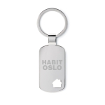 Metal keyring with house detail corner matt silver colour main view