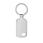 Metal keyring with heart detail corner matt silver colour