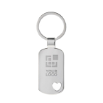 Metal keyring with heart detail corner view with print area