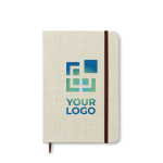 Notebook with canvas cover and lined paper for advertisers, A5 view with print area