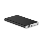 Flat power bank made of aluminium, 4,000 mAh black colour