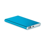 Flat power bank made of aluminium, 4,000 mAh blue colour