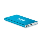 Flat power bank made of aluminium, 4,000 mAh blue colour second main view