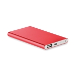 Flat power bank made of aluminium, 4,000 mAh red colour