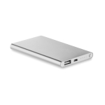 Flat power bank made of aluminium, 4,000 mAh matt silver colour