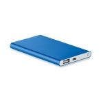 Flat power bank made of aluminium, 4,000 mAh royal blue colour