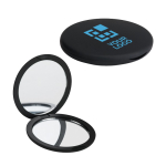 Pocket mirror with normal & magnifying mirror, rubber housing black colour view with print area