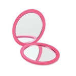 Pocket mirror with normal & magnifying mirror, rubber housing fuchsia colour