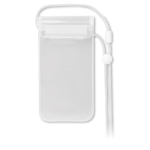 Waterproof PVC smartphone case with strap for the outdoors transparent white colour