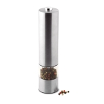 Electric salt or pepper mill, stainless steel, laser engraving matt silver colour