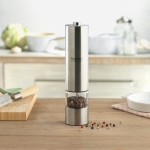 Electric salt or pepper mill, stainless steel, laser engraving matt silver colour second ambient view 2