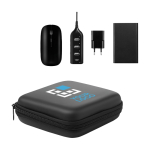 Set with mouse, hub, adapter and power bank, 4000 mAh black colour view with print area