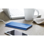 External aluminium battery charger, with colours, 8,000mAh royal blue colour main ambient view