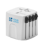 Universal travel adapter for Europe, USA/Japan, Australia/China white colour view with print area