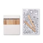 Set of 12 coloured pencils & 10 pictures as a promotional gift white colour