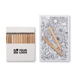 Set of 12 coloured pencils & 10 pictures as a promotional gift white colour view with print area