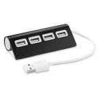 USB hub, aluminium with 4 x USB 2.0 ports, cable length 14.5 cm black colour