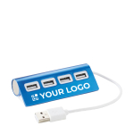 USB hub, aluminium with 4 x USB 2.0 ports, cable length 14.5 cm black colour view with print area