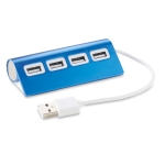 USB hub, aluminium with 4 x USB 2.0 ports, cable length 14.5 cm blue colour