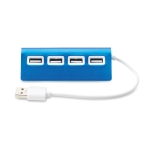 USB hub, aluminium with 4 x USB 2.0 ports, cable length 14.5 cm blue colour third view