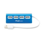 USB hub, aluminium with 4 x USB 2.0 ports, cable length 14.5 cm blue colour third main view