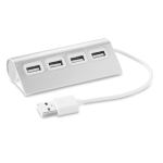 USB hub, aluminium with 4 x USB 2.0 ports, cable length 14.5 cm matt silver colour