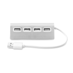 USB hub, aluminium with 4 x USB 2.0 ports, cable length 14.5 cm matt silver colour third view