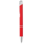 Metal ballpoint pen with rubberized surface and blue ink red colour