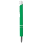 Metal ballpoint pen with rubberized surface and blue ink green colour